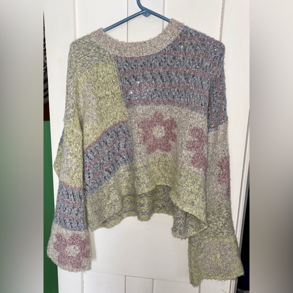 Oversized Cropped Pastel Patchwork Sweater size M